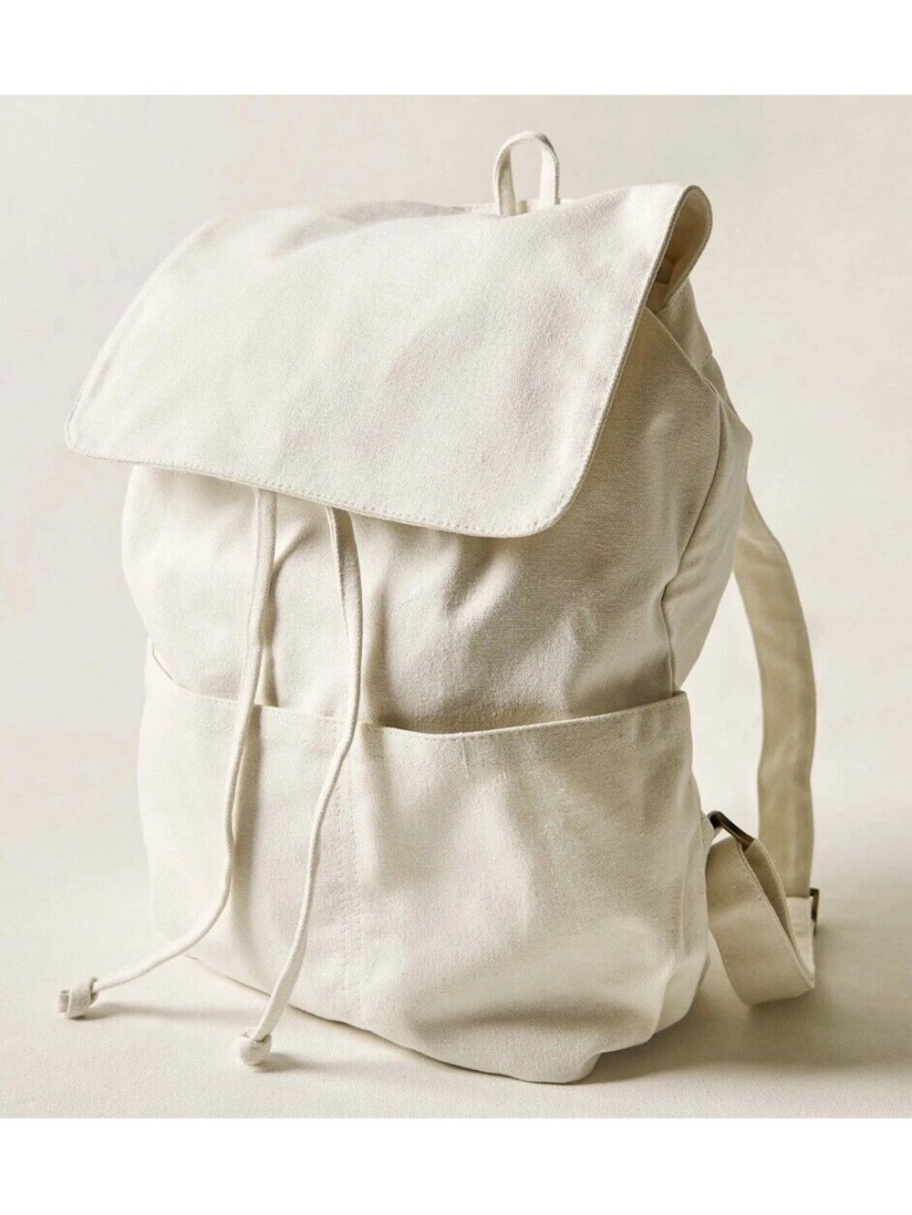 Laude the Label Canvas Drawstring Flap Backpack in Natural Cream Summer Beach